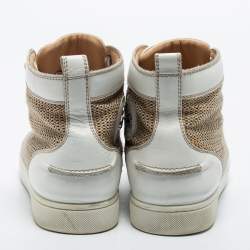 Christian Louboutin Beige/White Woven Fabric and Leather Rantus Orlato High Top Sneakers Size 40