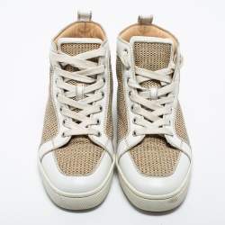 Christian Louboutin Beige/White Woven Fabric and Leather Rantus Orlato High Top Sneakers Size 40