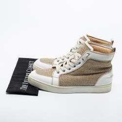 Christian Louboutin Beige/White Woven Fabric and Leather Rantus Orlato High Top Sneakers Size 40