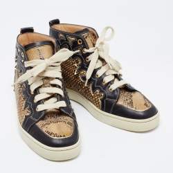 Christian Louboutin Tricolor Leather and Python Rantus Orlato High Top Sneakers Size 39.5