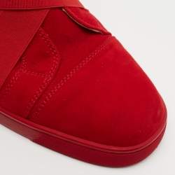 Christian Louboutin Red Suede Cross Strap High Top Sneakers Size 43.5