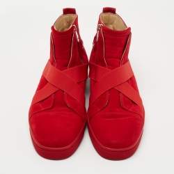 Christian Louboutin Red Suede Cross Strap High Top Sneakers Size 43.5