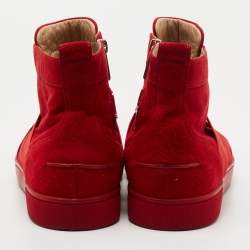 Christian Louboutin Red Suede Cross Strap High Top Sneakers Size 43.5