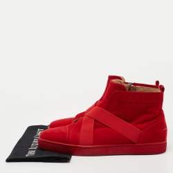 Christian Louboutin Red Suede Cross Strap High Top Sneakers Size 43.5