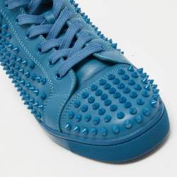 مملوكة مسبقًا Christian Louboutin Blue Leather Louis Spike High Top Sneakers Size 43