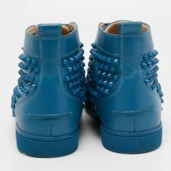 مملوكة مسبقًا Christian Louboutin Blue Leather Louis Spike High Top Sneakers Size 43