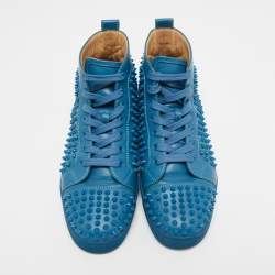 مملوكة مسبقًا Christian Louboutin Blue Leather Louis Spike High Top Sneakers Size 43