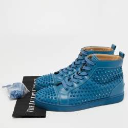 مملوكة مسبقًا Christian Louboutin Blue Leather Louis Spike High Top Sneakers Size 43