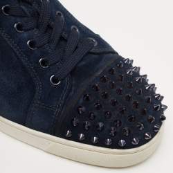 Christian Louboutin Navy Blue Suede Louis Spike Low Top Sneakers Size 44