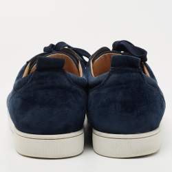 Christian Louboutin Navy Blue Suede Louis Spike Low Top Sneakers Size 44