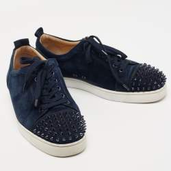 Christian Louboutin Navy Blue Suede Louis Spike Low Top Sneakers Size 44