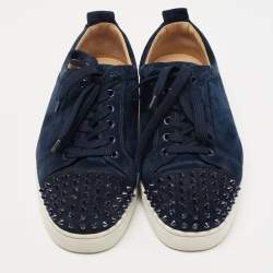 Christian Louboutin Navy Blue Suede Louis Spike Low Top Sneakers Size 44