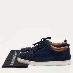 Christian Louboutin Navy Blue Suede Louis Spike Low Top Sneakers Size 44