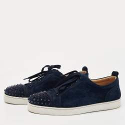 Christian Louboutin Navy Blue Suede Louis Spike Low Top Sneakers Size 44