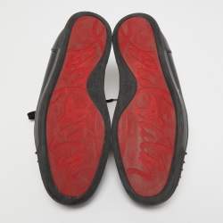 Christian Louboutin Black Leather Louis Junior Spike Low Top Sneakers Size 44