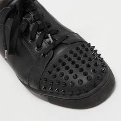 Christian Louboutin Black Leather Louis Junior Spike Low Top Sneakers Size 44