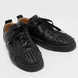 Christian Louboutin Black Leather Louis Junior Spike Low Top Sneakers Size 44