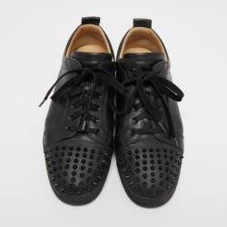 Christian Louboutin Black Leather Louis Junior Spike Low Top Sneakers Size 44