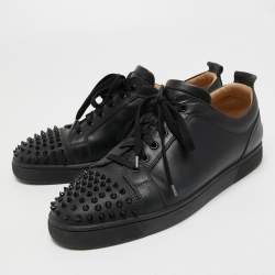 Christian Louboutin Black Leather Louis Junior Spike Low Top Sneakers Size 44