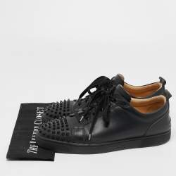 Christian Louboutin Black Leather Louis Junior Spike Low Top Sneakers Size 44