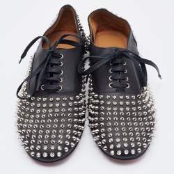 Pre Owned Christian Louboutin Black Leather Freddy Spikes Lace Up Oxfords Size 43
