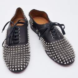 Pre Owned Christian Louboutin Black Leather Freddy Spikes Lace Up Oxfords Size 43