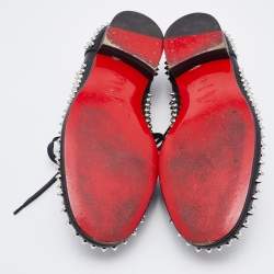 Pre Owned Christian Louboutin Black Leather Freddy Spikes Lace Up Oxfords Size 43