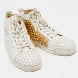 Christian Louboutin White Leather Louis Spikes High Top Sneakers Size 39.5
