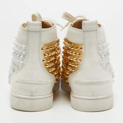 Christian Louboutin White Leather Louis Spikes High Top Sneakers Size 39.5