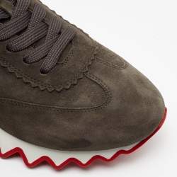 مملوكة مسبقًا Christian Louboutin Grey Suede Loubishark Lace Up Sneakers Size 40