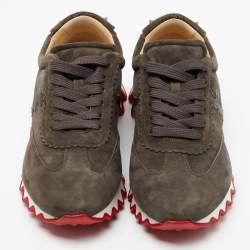 مملوكة مسبقًا Christian Louboutin Grey Suede Loubishark Lace Up Sneakers Size 40