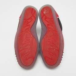 Christian Louboutin Black/Red Leather, Mesh and Neoprene Louis Spikes Orlato Sneakers Size 40