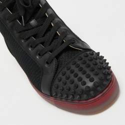 Christian Louboutin Black/Red Leather, Mesh and Neoprene Louis Spikes Orlato Sneakers Size 40