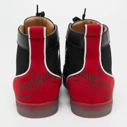 Christian Louboutin Black/Red Leather, Mesh and Neoprene Louis Spikes Orlato Sneakers Size 40