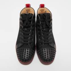 Christian Louboutin Black/Red Leather, Mesh and Neoprene Louis Spikes Orlato Sneakers Size 40
