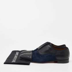Pre Owned Christian Louboutin Black/Navy Blue Python and Suede Alpha Male Oxfords Size 40   
