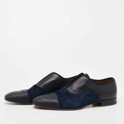 Pre Owned Christian Louboutin Black/Navy Blue Python and Suede Alpha Male Oxfords Size 40   