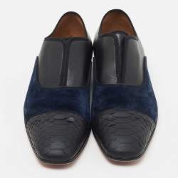 Pre Owned Christian Louboutin Black/Navy Blue Python and Suede Alpha Male Oxfords Size 40   