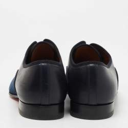 Pre Owned Christian Louboutin Black/Navy Blue Python and Suede Alpha Male Oxfords Size 40   
