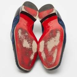 Pre Owned Christian Louboutin Black/Navy Blue Python and Suede Alpha Male Oxfords Size 40   