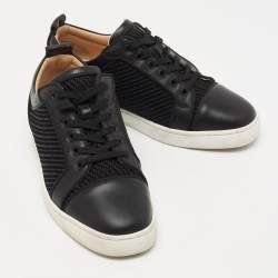 Pre Owned Christian Louboutin Black Leather and Woven Fabric Low Top Sneakers Size 40