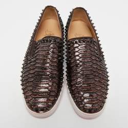 Christian Louboutin Metallic Brown Python Pik Boat Slip On Sneakers Size 42.5  