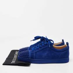 مملوكة مسبقًا Christian Louboutin Blue Suede Louis Junior Spike Low Top Sneakers Size 40.5