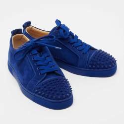 مملوكة مسبقًا Christian Louboutin Blue Suede Louis Junior Spike Low Top Sneakers Size 40.5