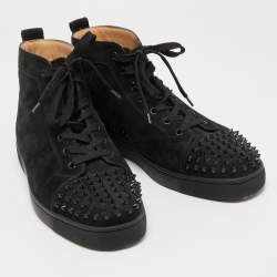 مملوكة مسبقًا Christian Louboutin Black Suede Lou Spikes High Top Sneakers Size 44