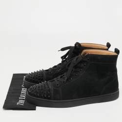 مملوكة مسبقًا Christian Louboutin Black Suede Lou Spikes High Top Sneakers Size 44