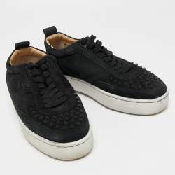 Christian Louboutin Black Suede Happyrui Spike Sneakers Size 41.5  