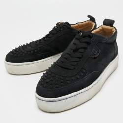 Christian Louboutin Black Suede Happyrui Spike Sneakers Size 41.5  