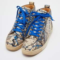 Christian Louboutin Blue/Grey Python Leather Graffiti Louis Flat High Top Sneakers Size 41
