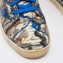 Christian Louboutin Blue/Grey Python Leather Graffiti Louis Flat High Top Sneakers Size 41